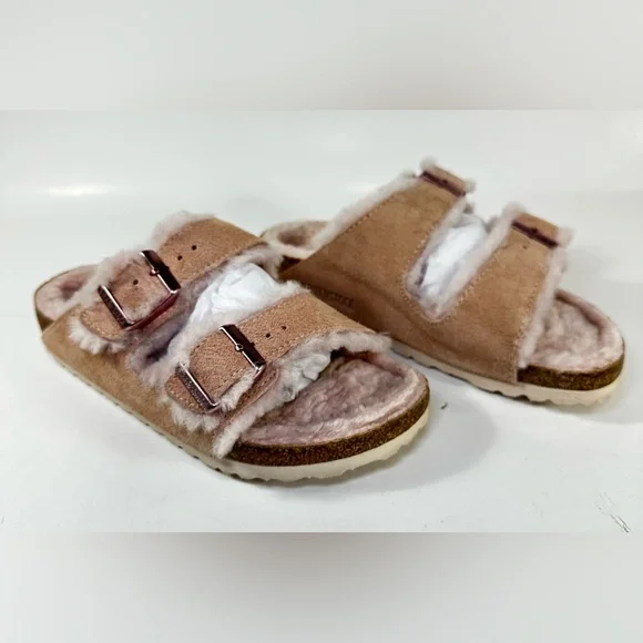 Birkenstock Arizona Shearling Light Rose Pink Fur Slide Sandals EU 35 - Picture 3 of 15